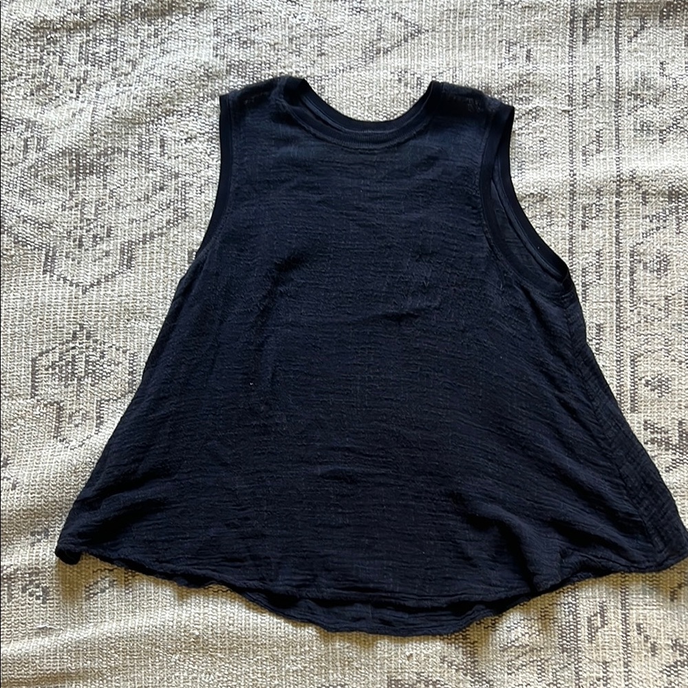 Enza Costa Dark Navy Blue Gauzy Tank Tee